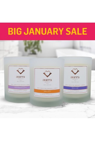 BIG January Sale! - Pack of 3 organic candles - Tranquility, Uplift and Revive Aurra Organics 100% Certified Organic Candles - Normal SRP £149.94